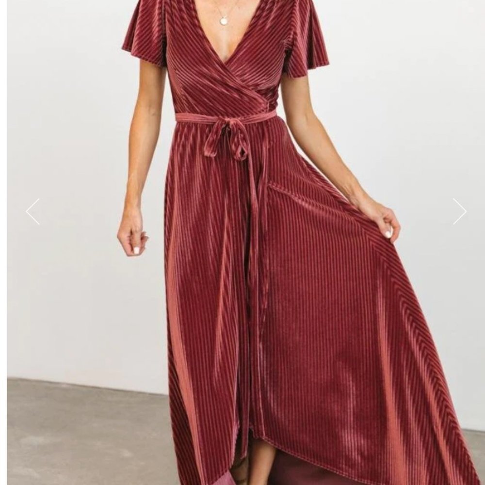 Baltic Born Andi Ribbed Velvet Wrap Dress in Dark Rose Size XXXL